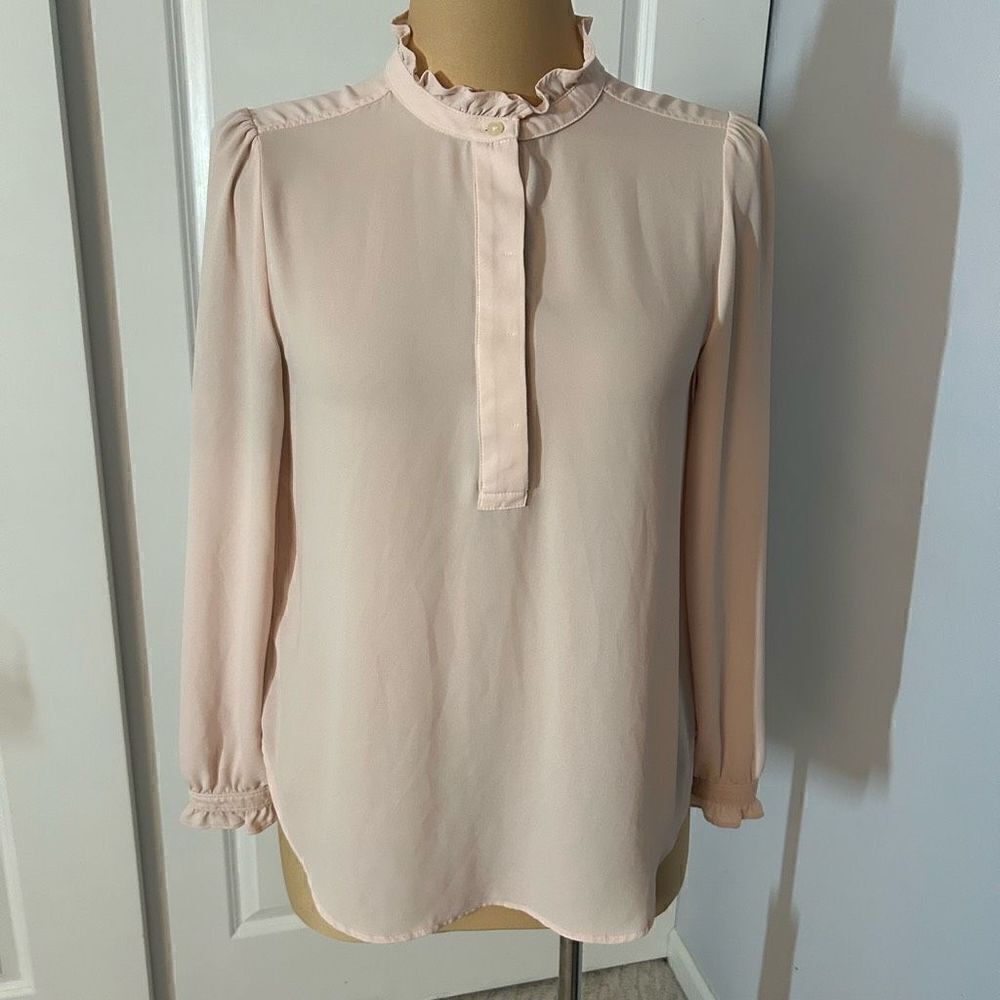 Loft Ruffle Light Pink Long Sleeve Blouse Small - Picture 1 of 6